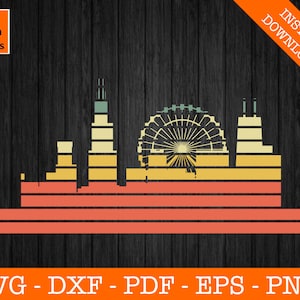 Chicago, Illinois Skyline stadsgezicht silhouet schaduw SVG gesneden bestand - PNG - DXF - Cricut - Vector Clipart - Instant Download