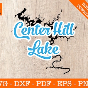 Center Hill Lake Design, Center Hill Lake Design, Tennessee Karte Form SVG geschnitten Datei - PNG - DXF - Cricut - Sommer Vektor Clipart