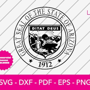Sello del Estado de Arizona, Insignia, Escudo de Armas svg, Blanco y Negro Svg- PNG - DXF - Cricut - Clipart - Vinilo Troquelado - Plantilla de corte