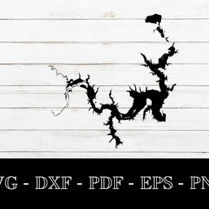 Lake Texoma, Texas Karte Form SVG geschnitten Datei - PNG - DXF - Cricut - Sommer Vector Clipart - kommerzielle Lizenz enthalten