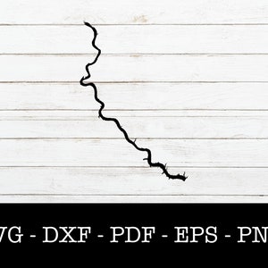 Lake Francis Case, South Dakota karta form SVG klippfil - PNG - DXF - Cricut - vektor Clipart - design - direkt nedladdning