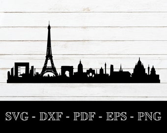 パリ SVG、パリ、フランスのスカイライン都市景観シルエット シャドウ SVG カット ファイル - PNG - DXF - Cricut - ベクター クリップアート - 即時ダウンロード