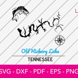 Alte Hickory See Karte Tennessee SVG geschnitten Datei - PNG - DXF - Cricut - Sommer Vektor Clipart - kommerzielle Lizenz enthalten