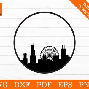Chicago Frame Svg, Chicago, Illinois Skyline stadsgezicht silhouet SVG gesneden bestand - PNG - DXF - Cricut - Vector Clipart - Instant Download