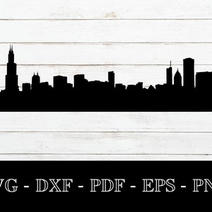 Chicago, Illinois Skyline Cityscape Silhouet Shadow SVG Cut File - PNG - DXF - Cricut - Vector Clipart - Instant Download
