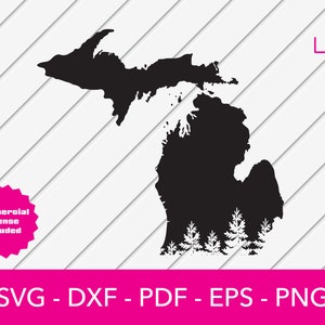 Michigan with Trees Svg, Forest Svg, Michigan State Svg, Yooper Svg, Png, Dxf, Eps, Pdf, Glowforge, Silhouette, Cricut Vector Clipart