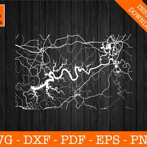 Detaillierte Karte von Lake Cumberland Kentucky SVG geschnitten Datei - PNG - DXF - Cricut - Sommer Vektor Clipart - kommerzielle Lizenz enthalten