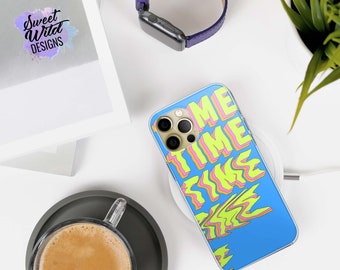 Neon TIME Lettering Phone Case: Modern Blue Poster Design