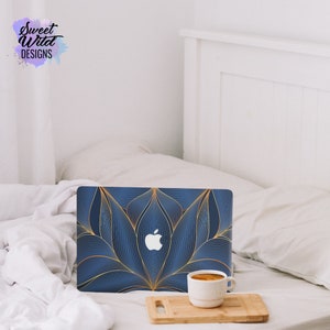 Dark blue lotus art laptop case MacBook A2338 M2 MacBook 13 Pro M1 MacBook 2021 case golden A2179 case Dark blue Hard Cover dark blue lotus