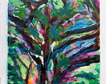 Rain Tree – Original Acrylic Painting on Paper | Vibrant Abstract Nature Art