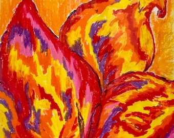 Mantle of Light- Framed Oil Pastel Abstract Flower Drawing| Bold Statement Wall Art