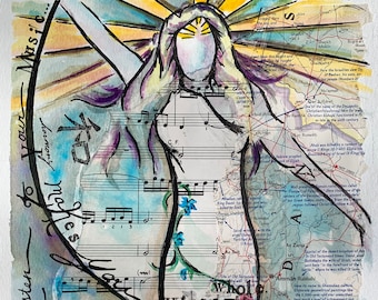Harmony Makes You Whole – Music & Map Watercolor Original Artwork