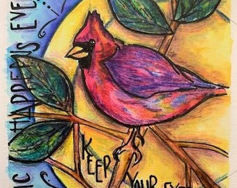 Magic Happens Every Day – Cardinal Mixed Media Watercolor Giclée Print | Inspirational Wall Art