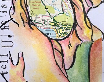 Sole Desire – Original Mixed Media Watercolor Painting | Embrace and Los Angeles Map Art