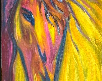 Original Oil Horse Painting: Colorful Equine Wall Art on Canvas