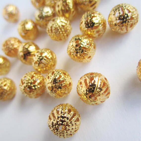 25 Gold Plated Filigree Round Metal Beads 8MM 