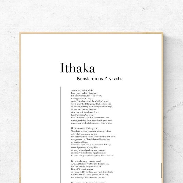 Ithaka by Konstantinos P. Kavafis - Poetry Art Print, Literature Wall Art, Poem Physical Print, Modern Home Decor, No Frame Included