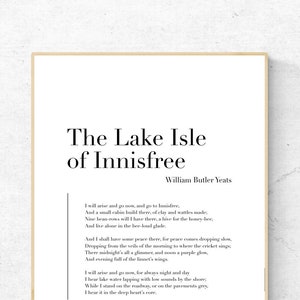 Wyspa Jeziora Innisfree autorstwa Williama Butlera Yeatsa - Plakat do druku poezji, Literatura do natychmiastowego pobrania, Literacki wystrój domu, Sztuka poezji