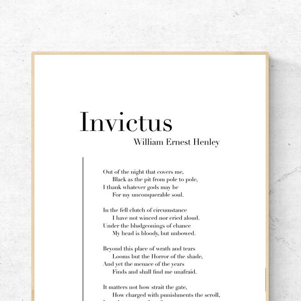 Invictus de William Ernest Henley - Impresión de arte de poesía, arte de la pared de la literatura, impresión física del poema, decoración moderna del hogar, sin marco incluido
