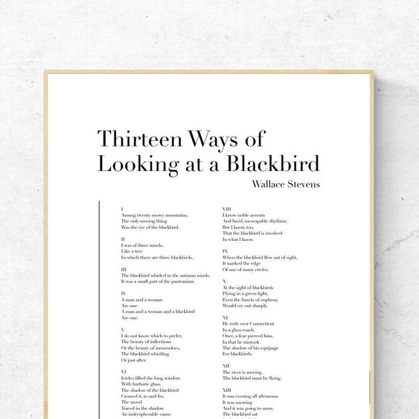 Thirteen Ways of Looking at a Blackbird by Wallace Stevens - Poetry Printable Poster, Instant Download, Home Decor, Digital Wall Art