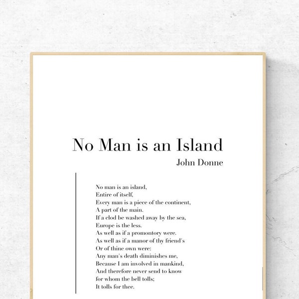 No Man is an Island by John Donne - Poetry Printable Poster, Literature Instant Download, Literary Home Decor, Poem Digital Wall Art