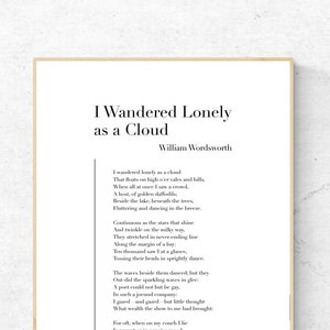 I Wandered Lonely as a Cloud by William Wordsworth - Poetry Printable Poster, Instant Download, Home Decor, Digital Wall Art
