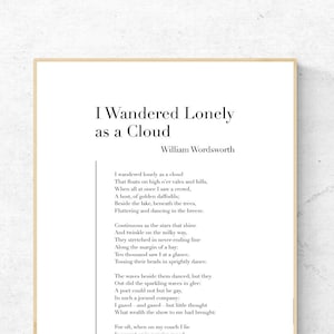 Wędrowałem samotnie jak chmura William Wordsworth - Poezja Plakat do druku, Natychmiastowe pobieranie, Wystrój domu, Cyfrowa sztuka ścienna