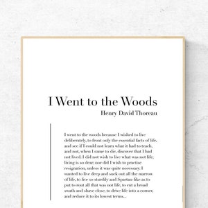 I Went To The Woods by Henry David Thoreau - Quote Printable Poster, Speech Instant Download, Literary Home Decor, Poem Digital Wall Art