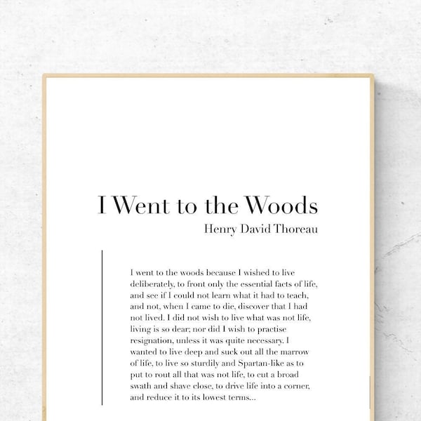 I Went To The Woods di Henry David Thoreau - Citazione Poster stampabile, Speech Instant Download, Decorazione letteraria per la casa, Poesia Arte murale digitale