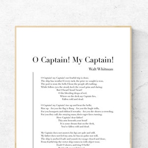 O Kapitanie! Mój Kapitanie! autorstwa Walta Whitmana - Poezja Plakat do druku, Literatura Natychmiastowe pobieranie, Literacki wystrój domu, Poemat Cyfrowa sztuka ścienna
