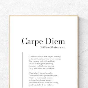 Carpe Diem par William Shakespeare - impression d'art poésie, art mural littérature, impression physique poème, décoration d'intérieur moderne, sans cadre inclus