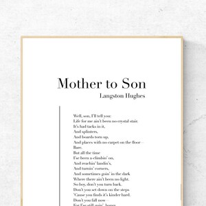 Mère à fils par Langston Hughes - impression d'art poésie, art mural littérature, impression physique poème, décoration moderne, aucun cadre inclus