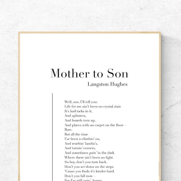 Mother to Son by Langston Hughes - Poetry Art Print, Literature Wall Art, Poem Physical Print, Modern Decor, No Frame Included