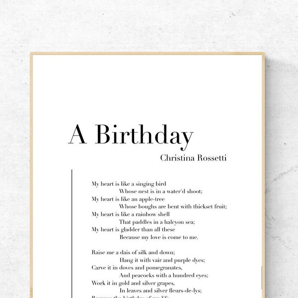 A Birthday by Christina Rossetti - Poetry Printable Poster, Literature Instant Download, Literary Home Decor, Poem Digital Wall Art