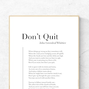 Don't Quit par John Greenleaf Whittier - impression d'art poésie, art mural littérature, impression physique poème, décoration d'intérieur moderne, sans cadre inclus