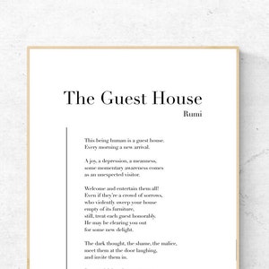 The Guest House by Rumi - Poetry Printable Poster, Instant Download, Welcome Home Decor, Digital Wall Art, Modern Print, Poster Design