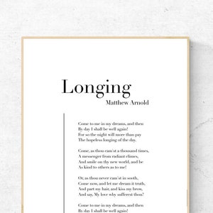 Tęsknota autorstwa Matthew Arnolda - Poezja Plakat do druku, Literatura Natychmiastowe pobieranie, Literacki wystrój domu, Poemat Cyfrowa sztuka ścienna