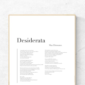 Desiderata by Max Ehrmann - Poetry Art Print, Literature Wall Art, Poem Physical Print, Modern Home Decor, No Frame Included