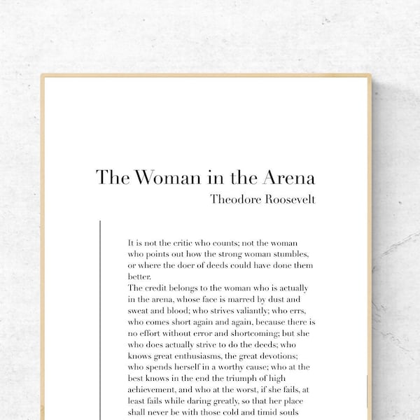 The Woman in the Arena by Theodore Roosevelt - Quote Printable Poster, Speech Instant Download, Literary Home Decor, Poem Digital Wall Art