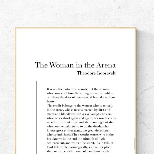 The Woman in the Arena Quote by Theodore Roosevelt Quote Etsy