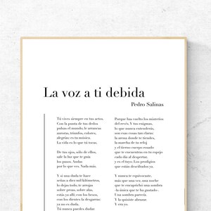 La voz a ti debida de Pedro Salinas - Spanish Poetry Printable Poster, Instant Download, Home Decor, Digital Wall Art, Modern Print