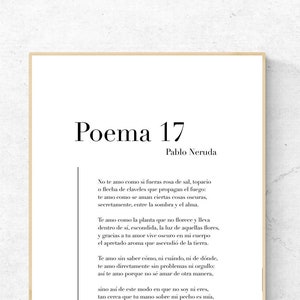 Poema 17 de Pablo Neruda - Spanish Poetry Art Print, Literature Wall Art, Poem Physical Print, Modern Decor, No Frame Included
