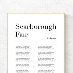 Scarborough Fair Lyrics Art Print, Traditional Music Wall Art, Song Physical Print, Modern Decor, No Frame Included
