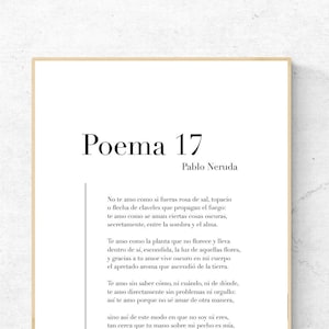 Poema 17 de Pablo Neruda - Spanish Poetry Printable Poster, Instant Download, Home Decor, Digital Wall Art, Modern Print