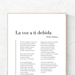La voz a ti debida de Pedro Salinas - Lámina de poesía española, Arte de pared de literatura, Impresión física de poema, Decoración moderna, No incluye marco