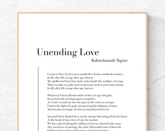 Unending Love by Rabindranath Tagore - Poetry Art Print, Literature Wall Art, Poem Physical Print, Modern Home Decor, No Frame Included
