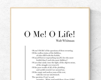 O Me! O Life! by Walt Whitman - Poetry Printable Poster, Literature Instant Download, Literary Home Decor, Poem Digital Wall Art