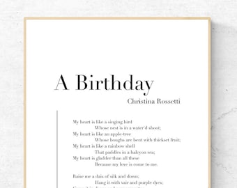 A Birthday by Christina Rossetti - Poetry Printable Poster, Literature Instant Download, Literary Home Decor, Poem Digital Wall Art