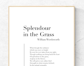 «Esplendor en la hierba» de William Wordsworth - Lámina artística con cita, Arte mural con discurso, Impresión física del poema, Decoración moderna para el hogar, Marco no incluido