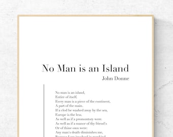 No Man is an Island by John Donne - Poetry Printable Poster, Literature Instant Download, Literary Home Decor, Poem Digital Wall Art